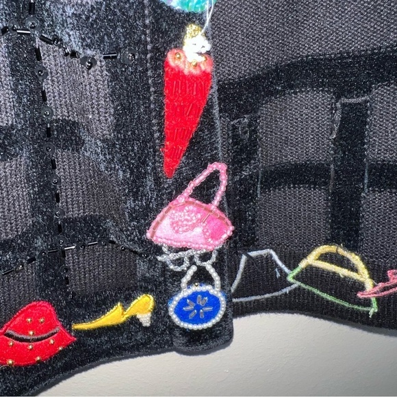BEREK Hand-Sewn Applique Embroidered Embellished Black Cardigan Sweater Size XL - Picture 9 of 13